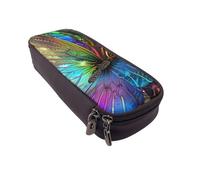 JCVOTREL Colorful Rainbow Butterfly Printed Pencil Case Leather Flip Stationery Bag Pen Pouch Holder with Zipper for School Travel Office
