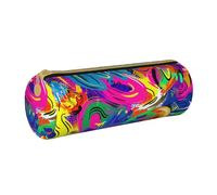 JCVOTREL Colorful Spray Pattern Printed Leather Pencil Case - Round Stationery Bag Pen Pouch Holder with Zipper for School Travel Office