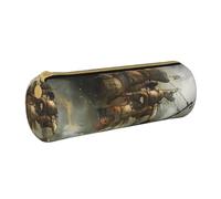 JCVOTREL Cool Pirate Ship Printed Leather Pencil Case - Round Stationery Bag Pen Pouch Holder with Zipper for School Travel Office