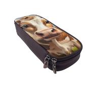 JCVOTREL Cute Cow Printed Pencil Case Leather Flip Stationery Bag Pen Pouch Holder with Zipper for School Travel Office