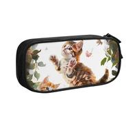 JCVOTREL Cute Kitten Butterfly Printed Pencil Case - Large-Capacity Stationery Bag Pen Pouch Holder with Zipper for School Travel Office, One Size