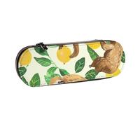 JCVOTREL Cute Sloths On Yellow Lemons Printed Leather Pen Pencil Case - Stationery Bag Pencil Pouch Holder with Zipper for School Travel Office