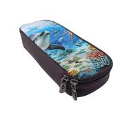 JCVOTREL Dolphins Sea Turtle Shark Octopus Printed Pencil Case Leather Flip Stationery Bag Pen Pouch Holder with Zipper for School Travel Office