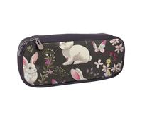 JCVOTREL Easter Bunny Floral Printed Leather Pencil Case Pen Pouch Holder with Zipper for School Travel Office
