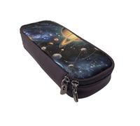 JCVOTREL Exploring The Solar System Printed Pencil Case Leather Flip Stationery Bag Pen Pouch Holder with Zipper for School Travel Office