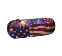 JCVOTREL Firework American Flag 4th of July Printed Leather Pen Pencil Case - Stationery Bag Pencil Pouch Holder with Zipper for School Travel Office