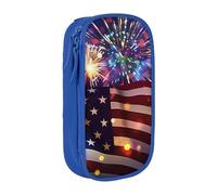 JCVOTREL Firework American Flag 4th of July Printed Pencil Case - Large-Capacity Stationery Bag Pen Pouch Holder with Zipper for School Travel Office, One Size
