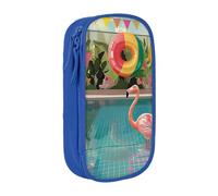 JCVOTREL Flamingo and Swimming Pool Printed Pencil Case - Large-Capacity Stationery Bag Pen Pouch Holder with Zipper for School Travel Office, One Size
