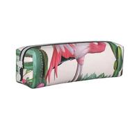 JCVOTREL Flamingo Succulent Plants Printed Pencil Case - Leather Stationery Bag Pen Pouch Holder with Zipper for School Travel Office