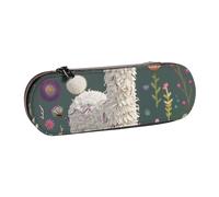 JCVOTREL Flower Alpaca Printed Leather Pen Pencil Case - Stationery Bag Pencil Pouch Holder with Zipper for School Travel Office