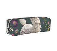 JCVOTREL Flower Alpaca Printed Pencil Case - Leather Stationery Bag Pen Pouch Holder with Zipper for School Travel Office