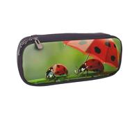 JCVOTREL Funny Ladybug Printed Leather Pencil Case Pen Pouch Holder with Zipper for School Travel Office