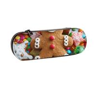 JCVOTREL Gingerbread Man Candy Printed Leather Pen Pencil Case - Stationery Bag Pencil Pouch Holder with Zipper for School Travel Office