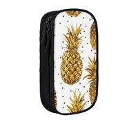 JCVOTREL Gold Glitter Pineapples Fruit Printed Pencil Case - Large-Capacity Stationery Bag Pen Pouch Holder with Zipper for School Travel Office, One Size