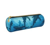 JCVOTREL Hammerhead Sharks Printed Leather Pencil Case - Round Stationery Bag Pen Pouch Holder with Zipper for School Travel Office