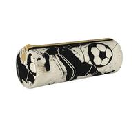 JCVOTREL I Love Soccer Printed Leather Pencil Case - Round Stationery Bag Pen Pouch Holder with Zipper for School Travel Office