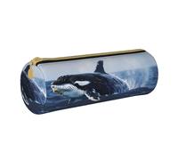 JCVOTREL Killer Whale Print Printed Leather Pencil Case - Round Stationery Bag Pen Pouch Holder with Zipper for School Travel Office
