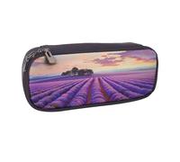 JCVOTREL Lavender Fields Printed Leather Pencil Case Pen Pouch Holder with Zipper for School Travel Office