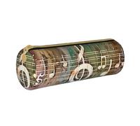 JCVOTREL Music Note Printed Leather Pencil Case - Round Stationery Bag Pen Pouch Holder with Zipper for School Travel Office