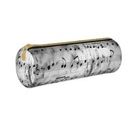 JCVOTREL Music Notes Print Printed Leather Pencil Case - Round Stationery Bag Pen Pouch Holder with Zipper for School Travel Office