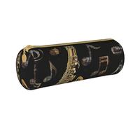 JCVOTREL Musical Notes Treble Printed Leather Pencil Case - Round Stationery Bag Pen Pouch Holder with Zipper for School Travel Office