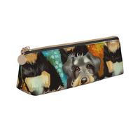JCVOTREL Oil Cute Schnauzer Dogs Printed Leather Pencil Case - Triangle Stationery Bag Pen Pouch Holder with Zipper for School Travel Office