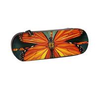 JCVOTREL Orange Butterfly Printed Leather Pen Pencil Case - Stationery Bag Pencil Pouch Holder with Zipper for School Travel Office