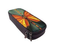 JCVOTREL Orange Butterfly Printed Pencil Case Leather Flip Stationery Bag Pen Pouch Holder with Zipper for School Travel Office
