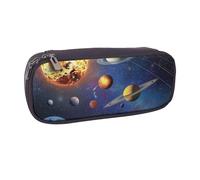 JCVOTREL Outer Space Solar System Printed Leather Pencil Case Pen Pouch Holder with Zipper for School Travel Office