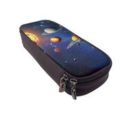 JCVOTREL Outer Space Solar System Printed Pencil Case Leather Flip Stationery Bag Pen Pouch Holder with Zipper for School Travel Office