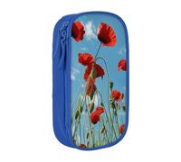 JCVOTREL Poppies On Blue Sky Printed Pencil Case - Large-Capacity Stationery Bag Pen Pouch Holder with Zipper for School Travel Office, One Size