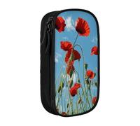 JCVOTREL Poppies On Blue Sky Printed Pencil Case - Large-Capacity Stationery Bag Pen Pouch Holder with Zipper for School Travel Office, One Size