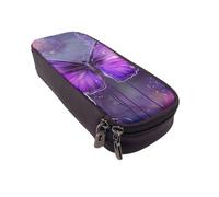 JCVOTREL Purple Butterfly Printed Pencil Case Leather Flip Stationery Bag Pen Pouch Holder with Zipper for School Travel Office