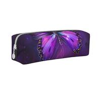 JCVOTREL Purple Butterfly Printed Pencil Case - Leather Stationery Bag Pen Pouch Holder with Zipper for School Travel Office