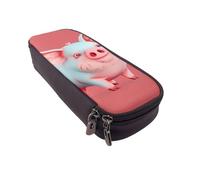 JCVOTREL Red Cute Piggy Printed Pencil Case Leather Flip Stationery Bag Pen Pouch Holder with Zipper for School Travel Office