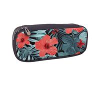 JCVOTREL Red Hibiscus Printed Leather Pencil Case Pen Pouch Holder with Zipper for School Travel Office