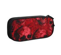 JCVOTREL Red Skulls Printed Pencil Case - Large-Capacity Stationery Bag Pen Pouch Holder with Zipper for School Travel Office, One Size