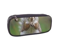 JCVOTREL Red Squirrel Printed Leather Pencil Case Pen Pouch Holder with Zipper for School Travel Office