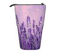 JCVOTREL Romantic Purple Lavender Printed Pen Pencil Case - Expandable Stationery Bag Pencil Pouch Holder with Zipper for School Travel Office