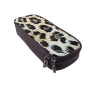 JCVOTREL Rough Leopard Print Printed Pencil Case Leather Flip Stationery Bag Pen Pouch Holder with Zipper for School Travel Office