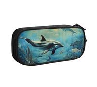 JCVOTREL Sea Dolphin Printed Pencil Case - Large-Capacity Stationery Bag Pen Pouch Holder with Zipper for School Travel Office, One Size