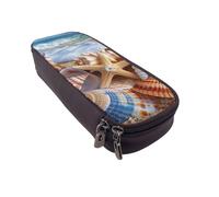 JCVOTREL Shells On The Beach Printed Pencil Case Leather Flip Stationery Bag Pen Pouch Holder with Zipper for School Travel Office