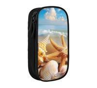 JCVOTREL Starfish Seashell Sea Beach Pattern Printed Pencil Case - Large-Capacity Stationery Bag Pen Pouch Holder with Zipper for School Travel Office, One Size