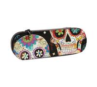 JCVOTREL Sugar Skulls Printed Leather Pen Pencil Case - Stationery Bag Pencil Pouch Holder with Zipper for School Travel Office