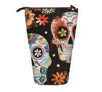 JCVOTREL Sugar Skulls Printed Pen Pencil Case - Expandable Stationery Bag Pencil Pouch Holder with Zipper for School Travel Office