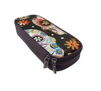 JCVOTREL Sugar Skulls Printed Pencil Case Leather Flip Stationery Bag Pen Pouch Holder with Zipper for School Travel Office