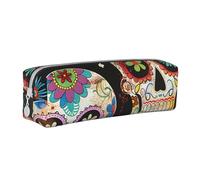 JCVOTREL Sugar Skulls Printed Pencil Case - Leather Stationery Bag Pen Pouch Holder with Zipper for School Travel Office