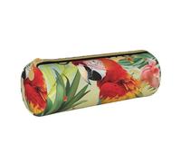 JCVOTREL Summer Parrot Pineapple Bird Printed Leather Pencil Case - Round Stationery Bag Pen Pouch Holder with Zipper for School Travel Office