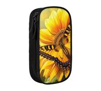 JCVOTREL Sunflower Butterfly Sunny Printed Pencil Case - Large-Capacity Stationery Bag Pen Pouch Holder with Zipper for School Travel Office, One Size