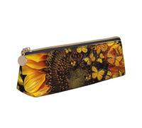 JCVOTREL Sunflower Floral Butterflies Art Printed Leather Pencil Case - Triangle Stationery Bag Pen Pouch Holder with Zipper for School Travel Office